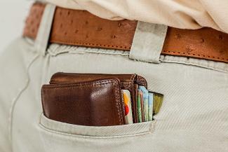 Credit cards in wallet in back pocket.